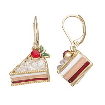 Napier Gold Tone Cake Slice Leverback Earrings
