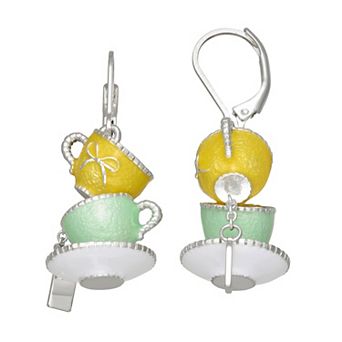Napier Silver Tone Stacked Tea Cups Drop Earrings