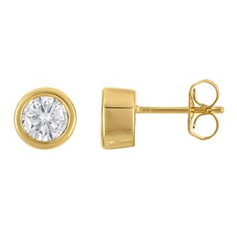 White Lotus 14k Gold Plated Round Moissanite Stud Earrings