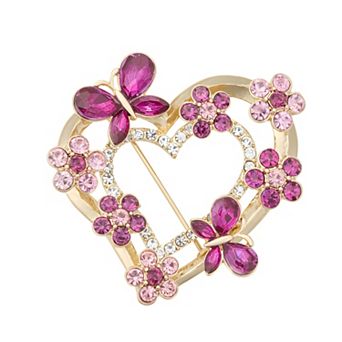 Napier Gold Tone Polished Heart & Butterfly Pin