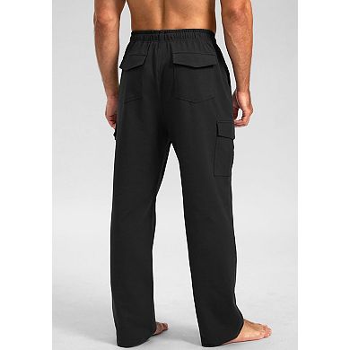 Men's Cargo Pocket Open Bottom Yoga Sweatpants Lounge Athletic Workout Pants