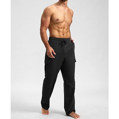 Men's Cargo Pocket Open Bottom Yoga Sweatpants Lounge Athletic Workout Pants