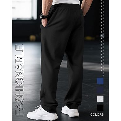 4-Pack Men's Baggy Wide Leg Open Bottom Athletic Lounge Pants With Pockets