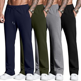 4-Pack Men's Baggy Wide Leg Open Bottom Athletic Lounge Pants With Pockets