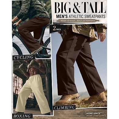 2-Pack Big And Tall Mens Baggy Athletic Open Bottom Joggers With Pockets