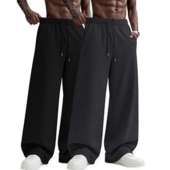 2-Pack Big And Tall Mens Baggy Athletic Open Bottom Joggers With Pockets