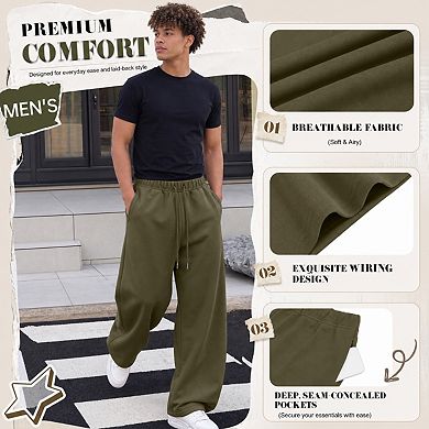 2-Pack Men's Baggy Wide Leg Open Bottom Athletic Joggers With Drawstring Pockets