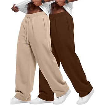 2-Pack Men's Baggy Wide Leg Open Bottom Athletic Joggers With Drawstring Pockets