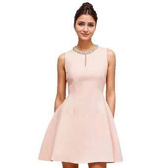 Women's Sleeveless Formal Crew Neck A Line Rhinestone Cut Out Short Dresses