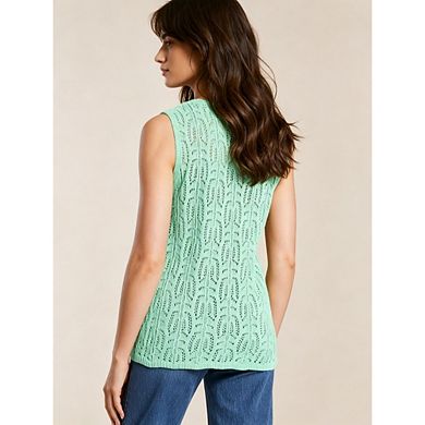 Women's Crochet Knit Vest Eyelet Tie Front Sleeveless Openwork Cardigan Top