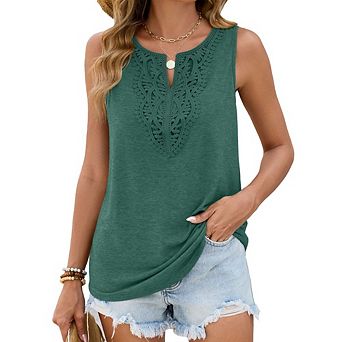 Women's Boho Lace Crew Neck Sleeveless Elegant Casual Embroidered Tank Top