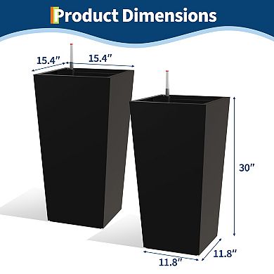 2-Pack 30 Inch Square Self Watering Planter