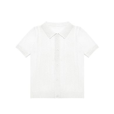 Boys' Short-Sleeve Knit Shirt Retro Full-Button Polo Cardigan