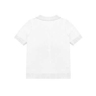 Boys' Short-Sleeve Knit Shirt Retro Full-Button Polo Cardigan