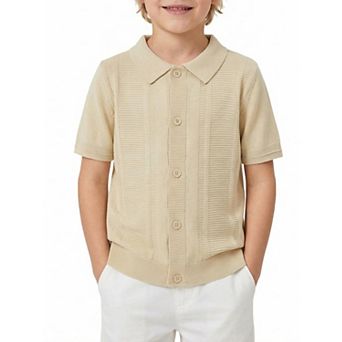 Boys' Short-Sleeve Knit Shirt Retro Full-Button Polo Cardigan