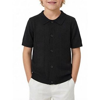 Boys' Short-Sleeve Knit Shirt Retro Full-Button Polo Cardigan