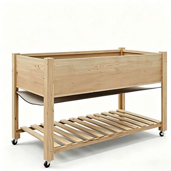 Mobile Elevated Wood Planter Box for Vegetable