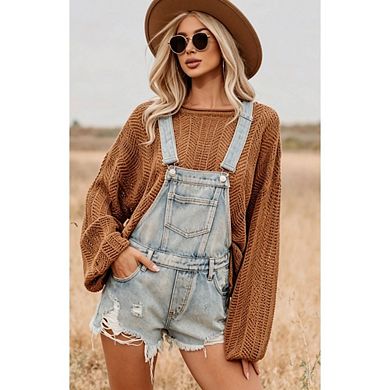 Women's Adjustable Strap Denim Overalls Vintage Casual Distressed Frayed Hem Shortalls