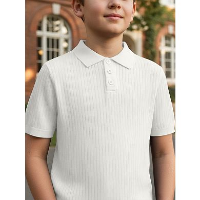 Boys' Ribbed Pullover Polo Short-Sleeve Knit Shirt