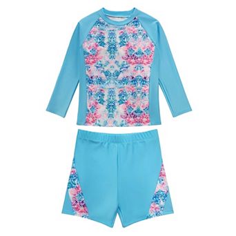 Girls' Two-Piece Rash Guard Swimsuit Set Long-Sleeve Top & Shorts