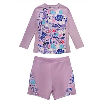 Girls' Two-Piece Rash Guard Swimsuit Set Long-Sleeve Top & Shorts