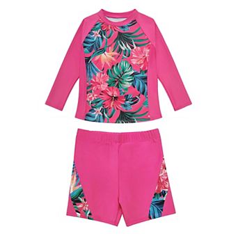 Girls' Two-Piece Rash Guard Swimsuit Set Long-Sleeve Top & Shorts