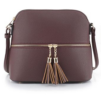 Lunar Dome Crossbody Bag Tassel Zipper Adjustable Strap