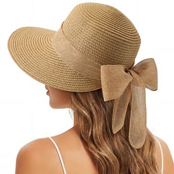 Sun Hat Women UV Protection Foldable Bowknot Beach Summer