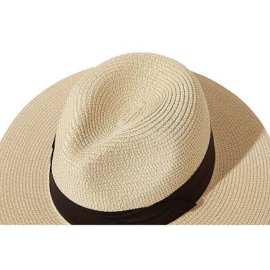 Women Panama Fedora Hat Wide Brim Roll Up Beach Sun UPF50+