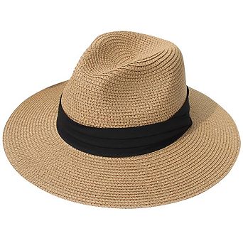 Women Panama Fedora Hat Wide Brim Roll Up Beach Sun UPF50+