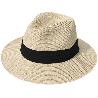 Women Panama Fedora Hat Wide Brim Roll Up Beach Sun UPF50+