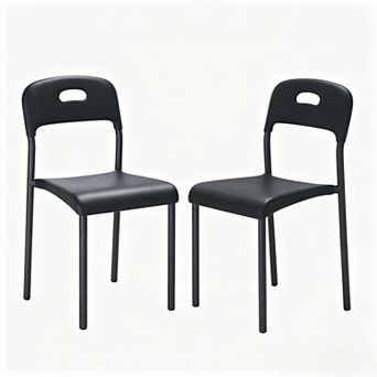 Set of 2 Ergonomic Plastic Seats with Metal Legs, Waterproof and Mark-Resistant