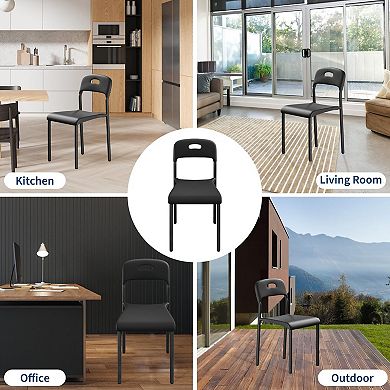 Set of 2 Ergonomic Plastic Seats with Metal Legs, Waterproof and Mark-Resistant