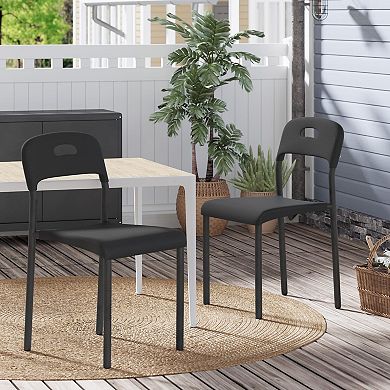 Set of 2 Ergonomic Plastic Seats with Metal Legs, Waterproof and Mark-Resistant