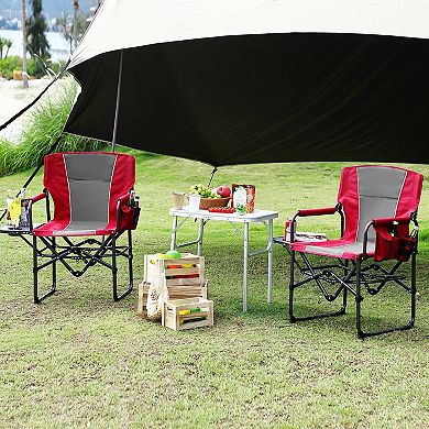 2 Pack Directors Chairs, 400lb Capacity, Folding Outdoor Chair with Side Table & Drink Holder