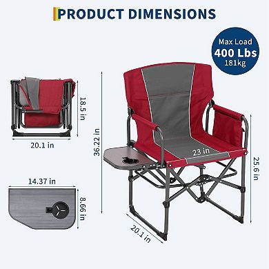 2 Pack Directors Chairs, 400lb Capacity, Folding Outdoor Chair with Side Table & Drink Holder