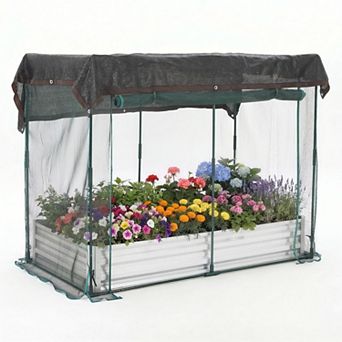6x3x1ft Galvanized Raised Garden Bed with Cage, Netting, Shade Cloth, Zipper for Veggies