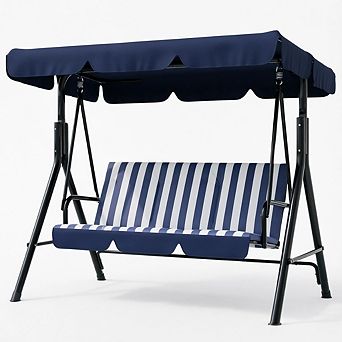 3-Seat Outdoor Patio Swing, Heavy Duty Steel Frame, 600lb Cap, Adjustable Canopy, for Backyard