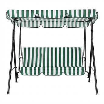 3-Seat Outdoor Patio Swing, Heavy Duty Steel Frame, 600lb Cap, Adjustable Canopy, for Backyard