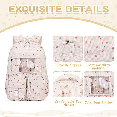 15" Girl Corduroy School Bag Elementary