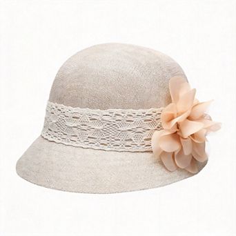 Women's Gatsby Linen Cloche Hat Lace Flower