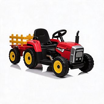 12V Kids Electric Ride-On Tractor with Trailer Remote Control Music LED Lights USB Rechargeable
