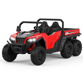 24V 4WD 2-Seater Kids Electric Dump Truck Remote Control Dump Bed Shovel Key Start Music Ride-On