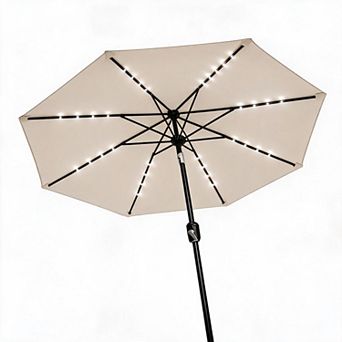 Solar LED Patio Umbrella 9FT 32 Lights, 8 Sturdy Ribs, Tilt & Crank, UV & Water Resistant Parasol