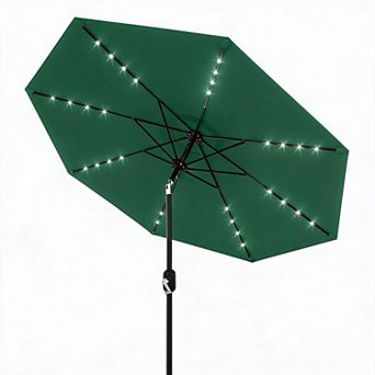 Solar LED Patio Umbrella 9FT 32 Lights, 8 Sturdy Ribs, Tilt & Crank, UV & Water Resistant Parasol