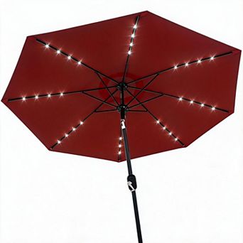 Solar LED Patio Umbrella 9FT 32 Lights, 8 Sturdy Ribs, Tilt & Crank, UV & Water Resistant Parasol