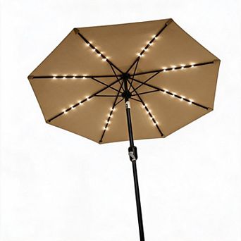 Solar LED Patio Umbrella 9FT 32 Lights, 8 Sturdy Ribs, Tilt & Crank, UV & Water Resistant Parasol