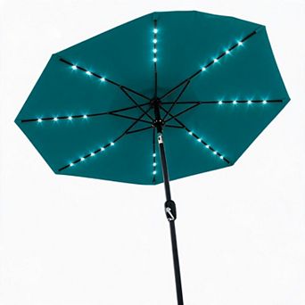 Solar LED Patio Umbrella 9FT 32 Lights, 8 Sturdy Ribs, Tilt & Crank, UV & Water Resistant Parasol