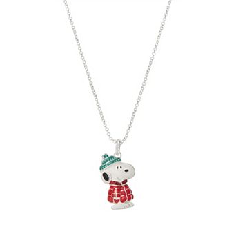Peanuts Snoopy Silver Tone Crystal Round Pendant Necklace