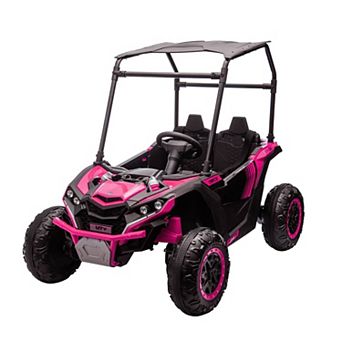 24V 2-Seater Kids Electric UTV 4WD Truck with Remote Sunshade Music Lights Belt 3 Speeds Horn